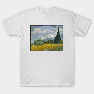 A Wheatfield with Cypresses by Vincent van Gogh Famous painting T-Shirt